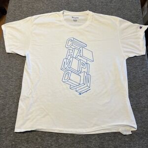 Champion Shirt Mens Medium White Graphic Crew Neck Short Sleeve Stretch Pullover